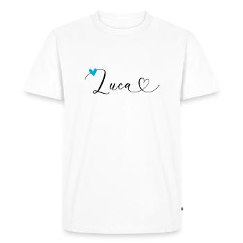 Luca Surname First name Calligraphy Heart - Men's Premium Organic T-Shirt - white - Front - Nico (187cm)
