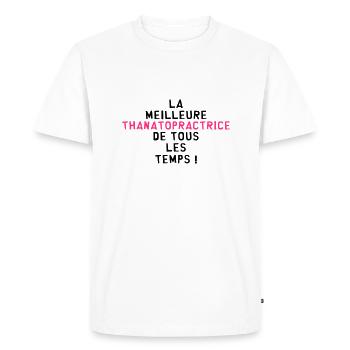Thanatopraxie / Thanatopracteur / Thanatopractrice - T-shirt Premium bio Homme - blanc - Devant - Nico (187cm)