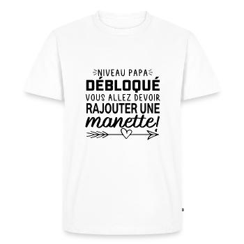 niveau papa débloqué, rajouter une manette - T-shirt Premium bio Homme - blanc - Devant - Nico (187cm)