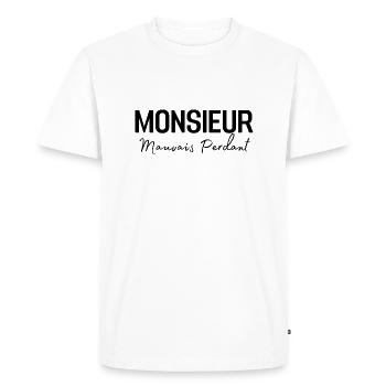 Monsieur mauvais perdant - T-shirt Premium bio Homme - blanc - Devant - Nico (187cm)