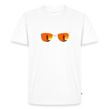 Lunettes de soleil, Surfergirl, Coucher de soleil - T-shirt Premium bio Homme - blanc - Devant - Nico (187cm)