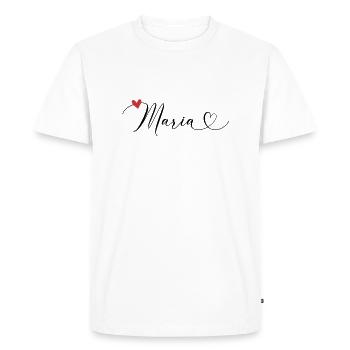 Maria Nom Prénom Calligraphie Coeur - T-shirt Premium bio Homme - blanc - Devant - Nico (187cm)