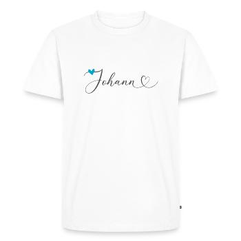 Johann Surname First name Calligraphy Heart - Men's Premium Organic T-Shirt - white - Front - Nico (187cm)