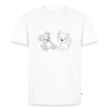 Bébé ours et chaton qui rit - T-shirt Premium bio Homme - blanc - Devant - Nico (187cm)