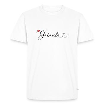 Gabriela Nom Prénom Calligraphie Coeur - T-shirt Premium bio Homme - blanc - Devant - Nico (187cm)