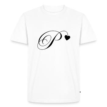 Lettre p calligraphie cœur - T-shirt Premium bio Homme - blanc - Devant - Nico (187cm)