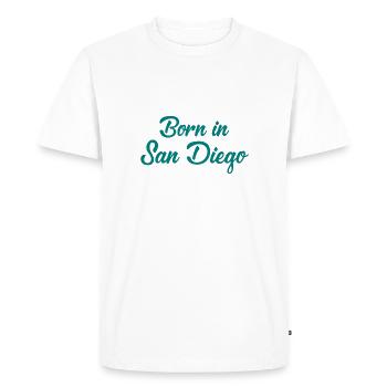 Né à San Diego - Californie - États-Unis - Amérique - T-shirt Premium bio Homme - blanc - Devant - Nico (187cm)