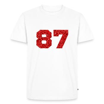 Numéro 87 paillettes rouge - 87e anniversaire - T-shirt Premium bio Homme - blanc - Devant - Nico (187cm)