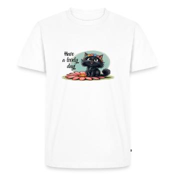 Chaton heureux sur une fleur - Souriez avec nous ! - T-shirt Premium bio Homme - blanc - Devant - Nico (187cm)