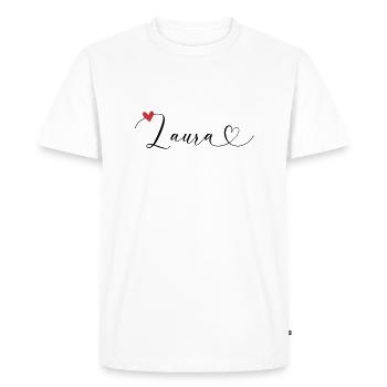 Laura Nom Prénom Calligraphie Coeur - T-shirt Premium bio Homme - blanc - Devant - Nico (187cm)