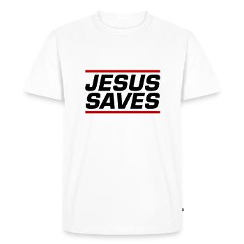 Jésus sauve un verset biblique - T-shirt Premium bio Homme - blanc - Devant - Nico (187cm)