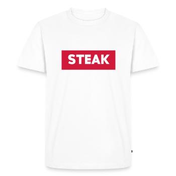 Chemise de steak avec fond rouge - T-shirt Premium bio Homme - blanc - Devant - Nico (187cm)