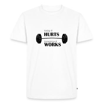 Aujourd'hui ça fait mal Tomorro ça marche - T-shirt Premium bio Homme - blanc - Devant - Nico (187cm)