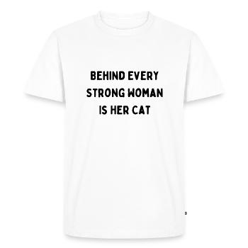 Derrière chaque femme forte se trouve son chat - T-shirt Premium bio Homme - blanc - Devant - Nico (187cm)