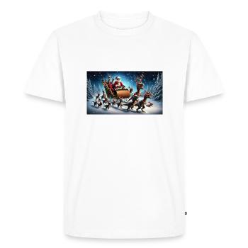 Père Noël avec traîneau et T-Rex - T-shirt Premium bio Homme - blanc - Devant - Nico (187cm)