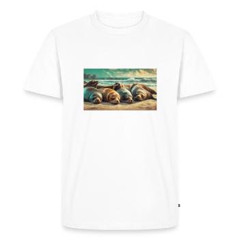 Animaux mignons se détendant - plage de sommeil des lions de mer - T-shirt Premium bio Homme - blanc - Devant - Nico (187cm)