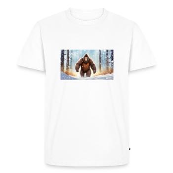 Sasquatch Bigfoot in the forest - young cute - Men's Premium Organic T-Shirt - white - Front - Nico (187cm)