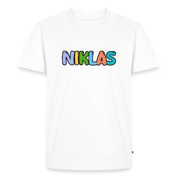 Name - Niklas - Men's Premium Organic T-Shirt - white - Front - Nico (187cm)