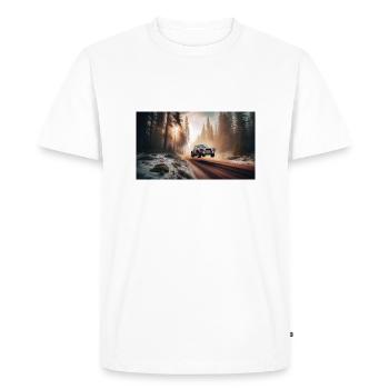 A 1970 s rallycar in flight through a forest - T-shirt Premium bio Homme - blanc - Devant - Nico (187cm)