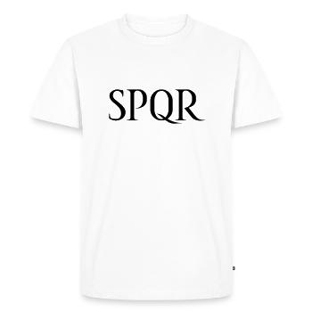 SPQR Schriftzug Vektor Dunkel - Männer Premium Bio T-Shirt - Weiß - Vorne - Nico (187cm)