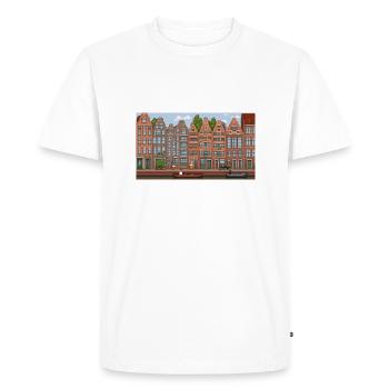 Centre-ville d’Amsterdam - Pixel Art - T-shirt Premium bio Homme - blanc - Devant - Nico (187cm)
