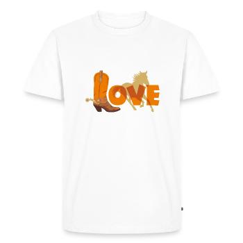 Botte de cowboy et silhouette de cheval - T-shirt Premium bio Homme - blanc - Devant - Nico (187cm)