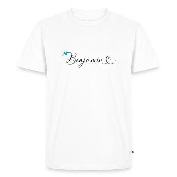 Benjamin Last name First name Calligraphy heart - Men's Premium Organic T-Shirt - white - Front - Nico (187cm)