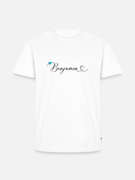 Benjamin Nom Prénom Calligraphie coeur - T-shirt Premium bio Homme - blanc