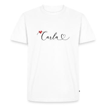 Carla Nom Prénom Calligraphie Coeur - T-shirt Premium bio Homme - blanc - Devant - Nico (187cm)