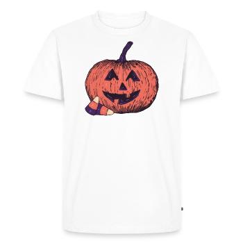 Pumpkin with Candy (Dark) - Men's Premium Organic T-Shirt - white - Front - Nico (187cm)