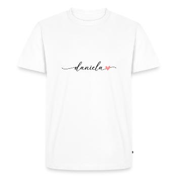Daniela Nom Prénom Calligraphie Script - T-shirt Premium bio Homme - blanc - Devant - Nico (187cm)