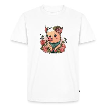 Porcelet avec foulard - T-shirt Premium bio Homme - blanc - Devant - Nico (187cm)