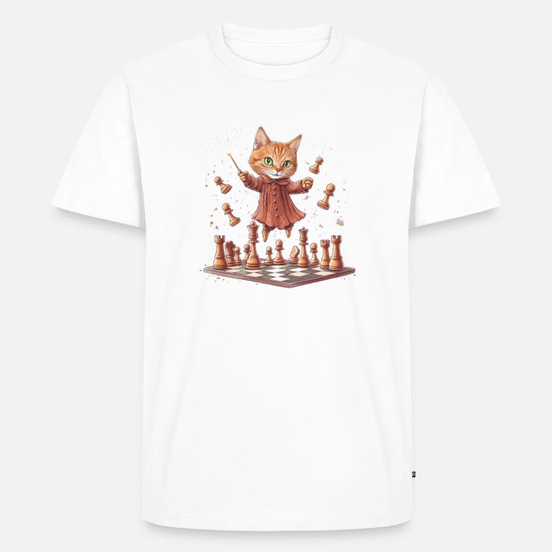Schach-Katze - Männer Premium Bio T-Shirt - Weiß