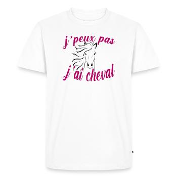 Tee shirt j peux pas j ai cheval humour girly - T-shirt Premium bio Homme - blanc - Devant - Nico (187cm)