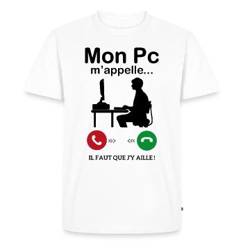 Mon Pc M'appelle Il faut que j'y ailler - T-shirt Premium bio Homme - blanc - Devant - Nico (187cm)
