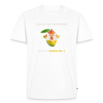 90s Sport Fruit Motif Mango No. 5 - Men's Premium Organic T-Shirt - white - Front - Nico (187cm)