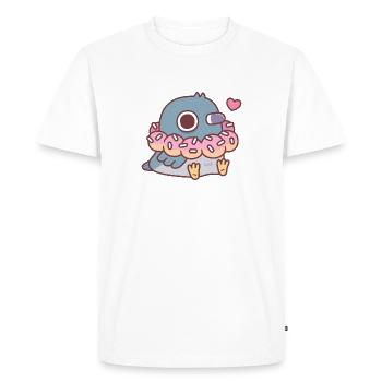 Mignon pigeon potelé avec collier de beignet drôle - T-shirt Premium bio Homme - blanc - Devant - Nico (187cm)