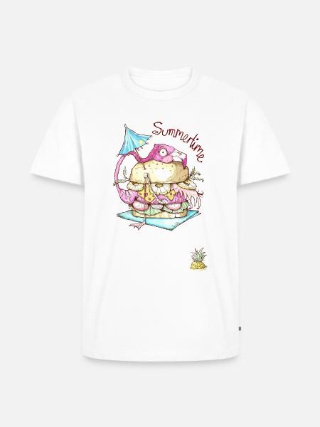 Flamingo Burger - Sommertid - Herre Premium økologisk T-shirt - hvid
