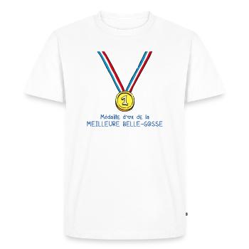T-shirt Médaille d'or de la meilleure belle-gosse - T-shirt Premium bio Homme - blanc - Devant - Nico (187cm)