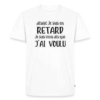 désolé je suis en retard - T-shirt Premium bio Homme - blanc - Devant - Nico (187cm)