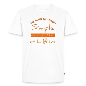 Je suis un Mec simple j'aime le trail et la bière - T-shirt Premium bio Homme - blanc - Devant - Nico (187cm)