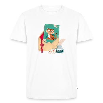 Carte du tigre avec enveloppe - T-shirt Premium bio Homme - blanc - Devant - Nico (187cm)