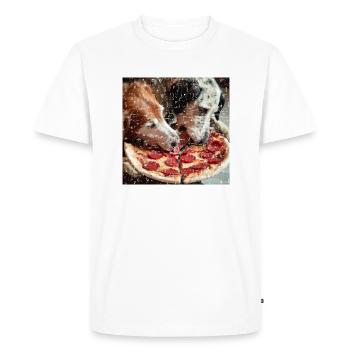 Deux chiens mangeant de la pizza salami - T-shirt Premium bio Homme - blanc - Devant - Nico (187cm)