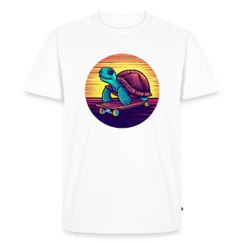 Turtle rides on a skateboard sunset - Men's Premium Organic T-Shirt - white - Front - Nico (187cm)