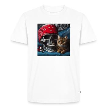 Tête de mort et un chat - T-shirt Premium bio Homme - blanc - Devant - Nico (187cm)