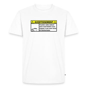 Warning - Men's Premium Organic T-Shirt - white - Front - Nico (187cm)