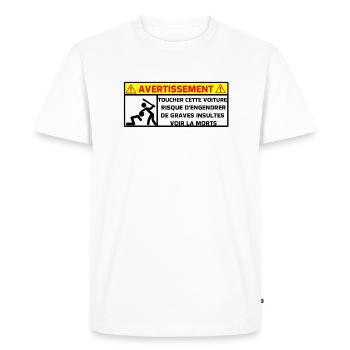 Warning - Men's Premium Organic T-Shirt - white - Front - Nico (187cm)