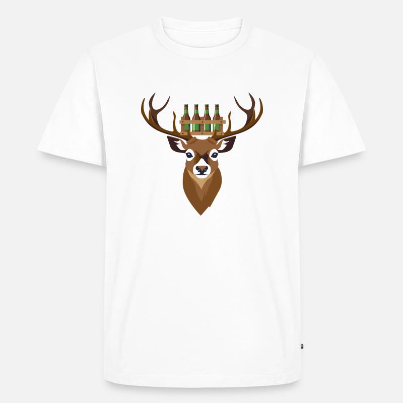 Hirsch mit Bier - Männer Premium Bio T-Shirt - Weiß