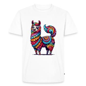 ALPACA PINATA CONFETTI VARIEGATED RAINBOW PATTERN - Men's Premium Organic T-Shirt - white - Front - Nico (187cm)