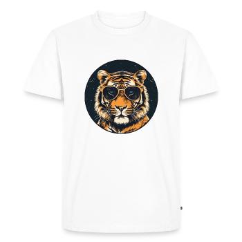 Tigre avec lunettes de soleil, chat, animal prédateur rayé - T-shirt Premium bio Homme - blanc - Devant - Nico (187cm)